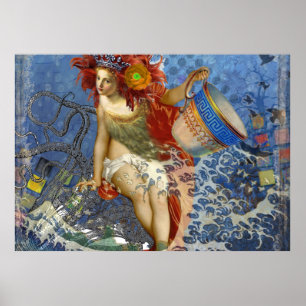 Aquarius Mermaid Collage Gothic Woman Whimsical Poster
