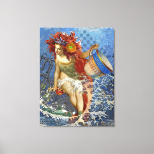 Aquarius Mermaid Gothic Blue Art Canvas Print