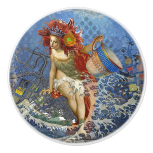 Aquarius Mermaid Gothic Blue Art Ceramic Knob