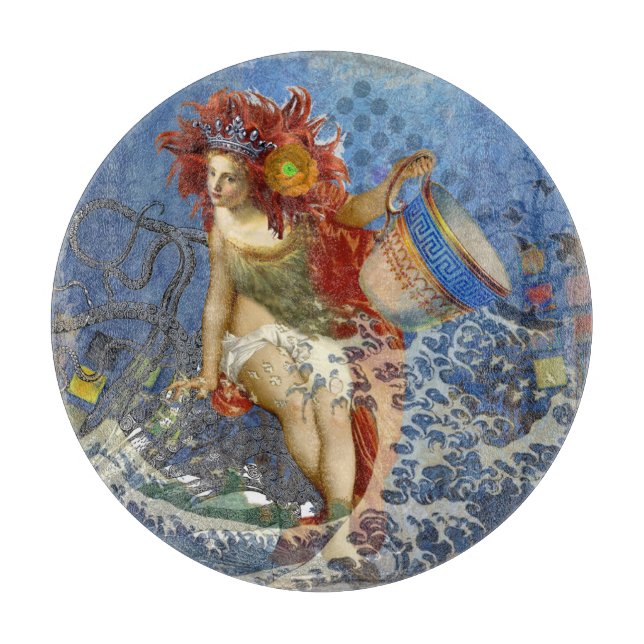 Aquarius Mermaid Gothic Blue Art Cutting Board (Front)