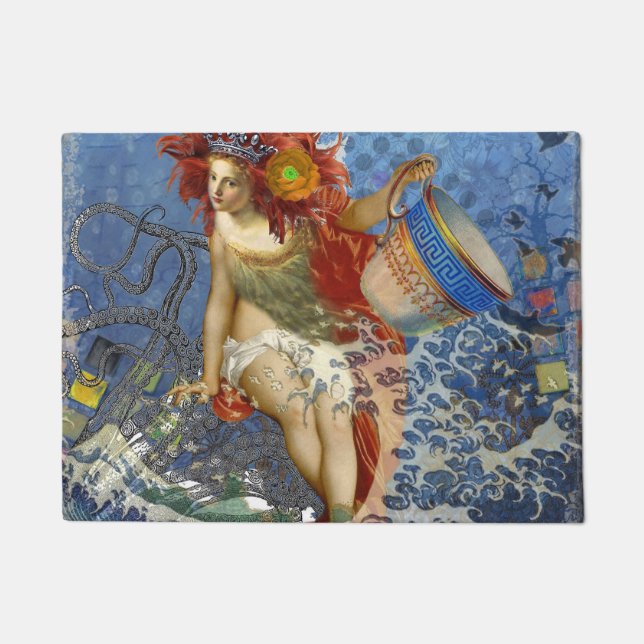 Aquarius Mermaid Gothic Blue Art Doormat (Front)