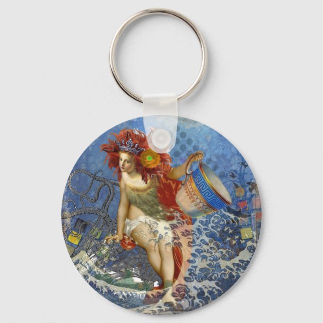 Aquarius Mermaid Gothic Blue Art Keychain (Front)