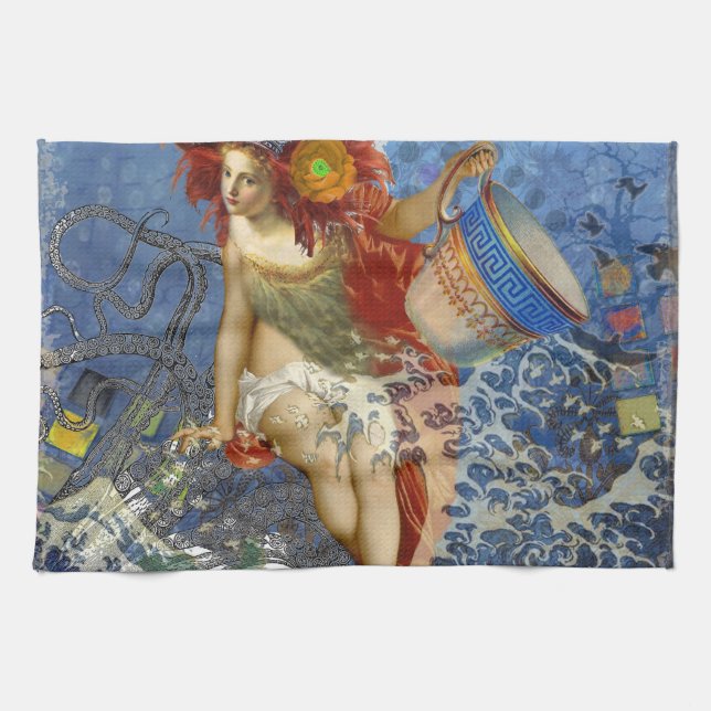 Aquarius Mermaid Gothic Blue Art Kitchen Towel (Horizontal)