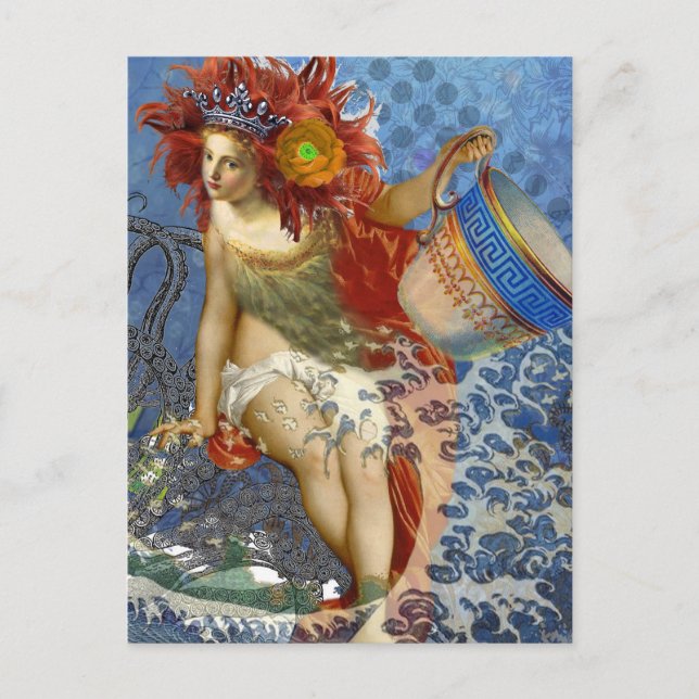 Aquarius Mermaid Gothic Blue Art Postcard (Front)