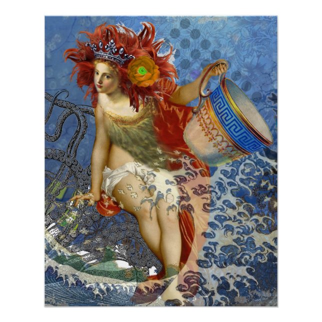Aquarius Mermaid Gothic Blue Art Poster (Front)