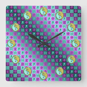 Aquarius & Metal Boar Square Wall Clock