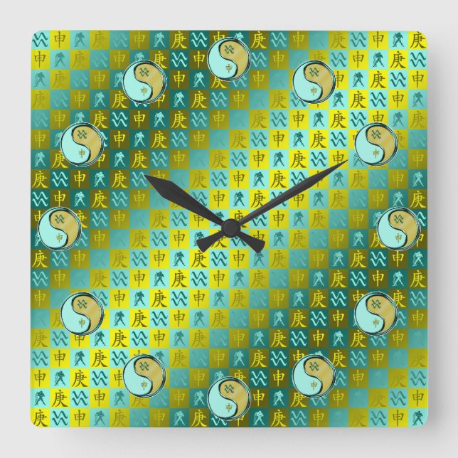 Aquarius & Metal Monkey Square Wall Clock (Front)