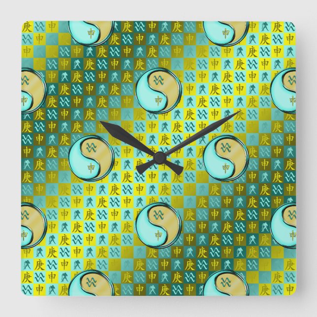 Aquarius & Metal Monkey Square Wall Clock (Front)