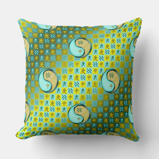 Aquarius & Metal Monkey Throw Pillow (Front)