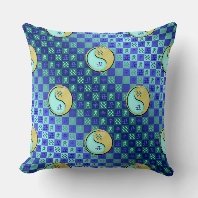 Aquarius & Metal Ox Throw Pillow (Front)