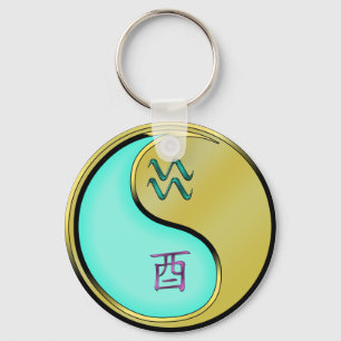 Aquarius & Metal Rooster Keychain