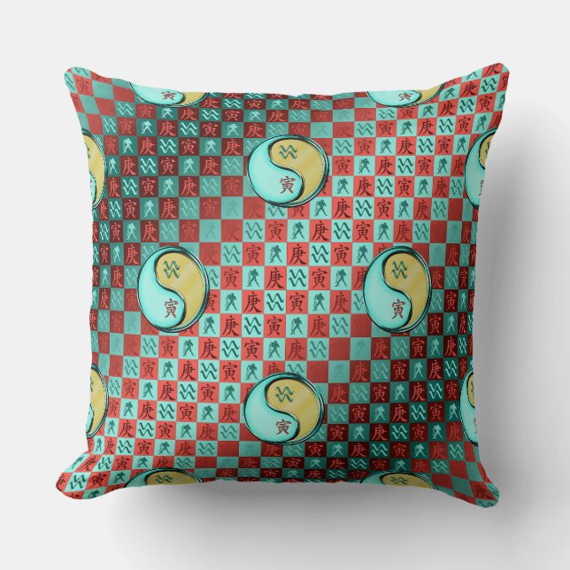 Aquarius & Metal Tiger Throw Pillow (Front)