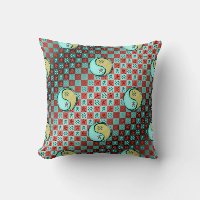 Aquarius & Metal Tiger Throw Pillow (Front)