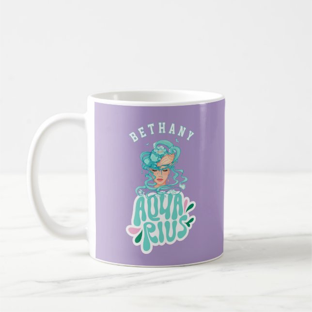 Aquarius Personalized Retro Birthday Gift Coffee Mug (Left)