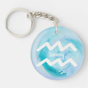 Aquarius Personalized Watercolor Zodiac Sign Keychain