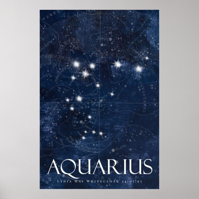 Aquarius Poster with name, starsign zodiac (Front)