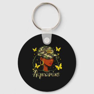 Aquarius Queen Black Woman Camo Hat Birthday Zodia Keychain