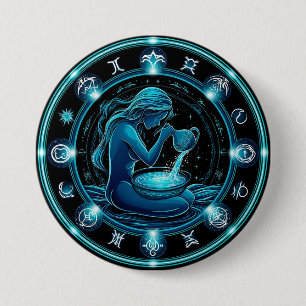 Aquarius Sign Beautiful Digital Illustration 3 Inch Round Button
