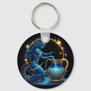 Aquarius Sign Beautiful Digital Illustration Keychain