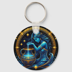 Aquarius Sign Beautiful Digital Illustration Keychain
