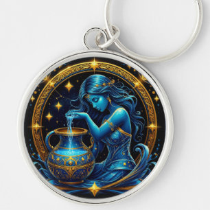 Aquarius Sign Beautiful Digital Illustration Keychain