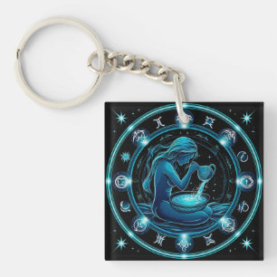 Aquarius Sign Beautiful Digital Illustration Keychain