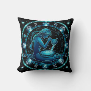 Aquarius Sign Beautiful Digital Illustration Throw Pillow