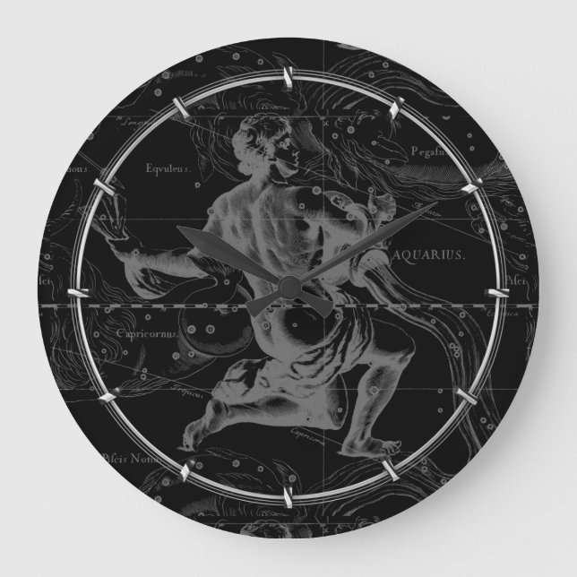 Aquarius Sign Constellation Map by Hevelius Large Clock (Front)
