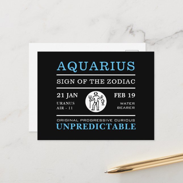 Aquarius Sign of the Zodiac, Astrological Postcard (Front/Back In Situ)