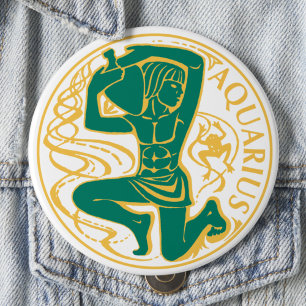 Aquarius Sign of the Zodiac on a 4 Inch Round Button