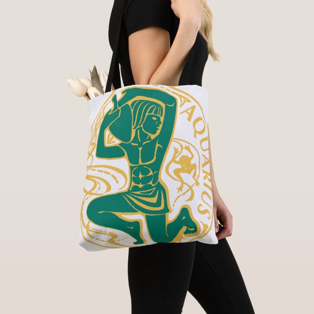 Aquarius Sign of the Zodiac on a Tote Bag (Close Up)
