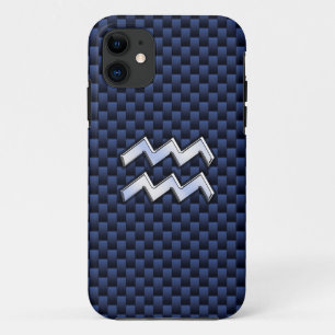 Aquarius Sign on Blue Carbon Fibre Style iPhone 11 Case