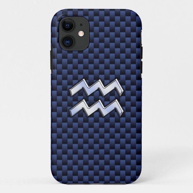 Aquarius Sign on Blue Carbon Fibre Style Case-Mate iPhone Case (Back)