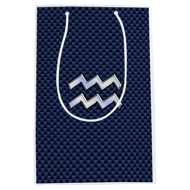 Aquarius Sign on Blue Carbon Fibre Style Medium Gift Bag (Front)