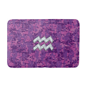 Aquarius Sign on fuchsia pink digital camo Bath Mat