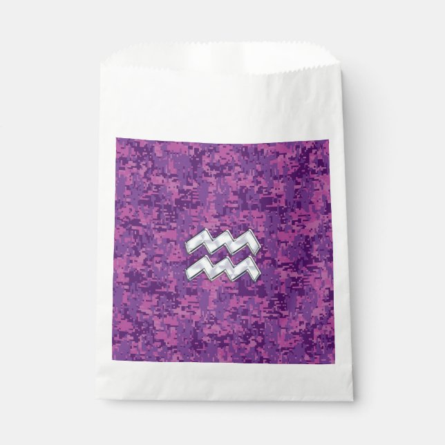 Aquarius Sign on fuchsia pink digital camo Favour Bag (Front)