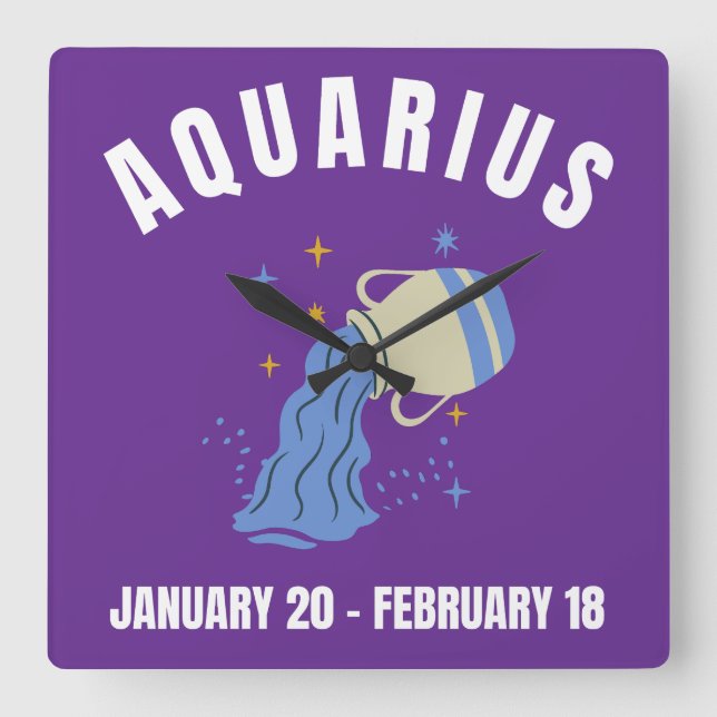 Aquarius star sign square wall clock (Front)