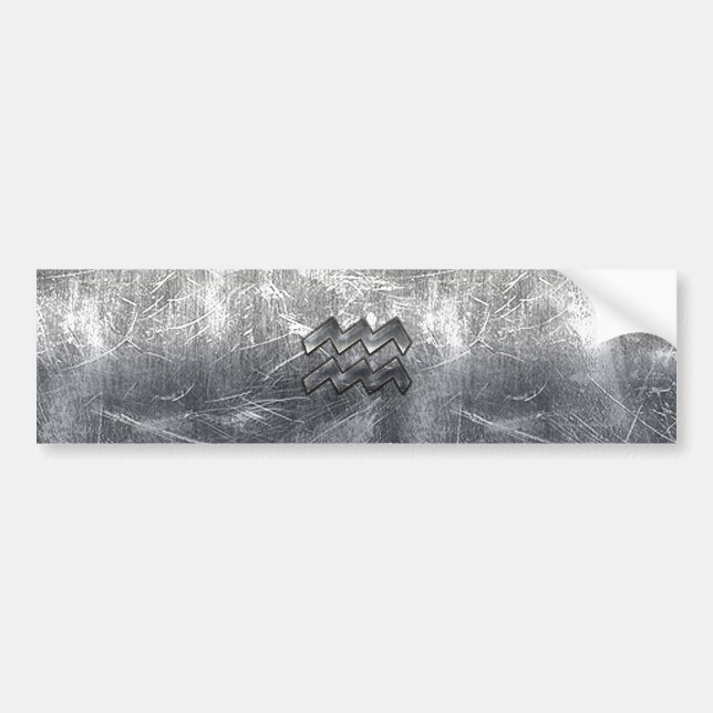 Aquarius Symbol Grunge Distressed Silver Steel Bumper Sticker (Front)