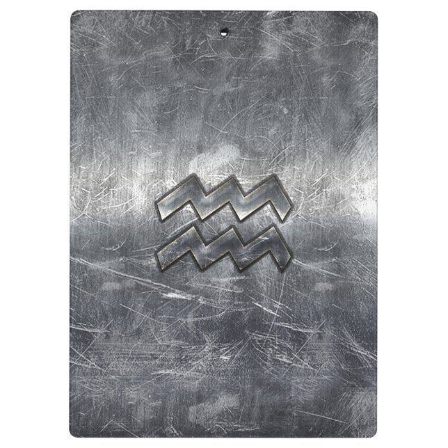 Aquarius Symbol Grunge Distressed Silver Steel Clipboard (Back)