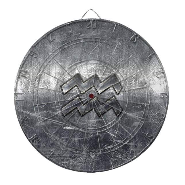 Aquarius Symbol Grunge Distressed Silver Steel Dartboard (Front)