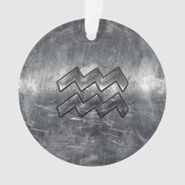 Aquarius Symbol Grunge Distressed Silver Steel Ornament (Front)