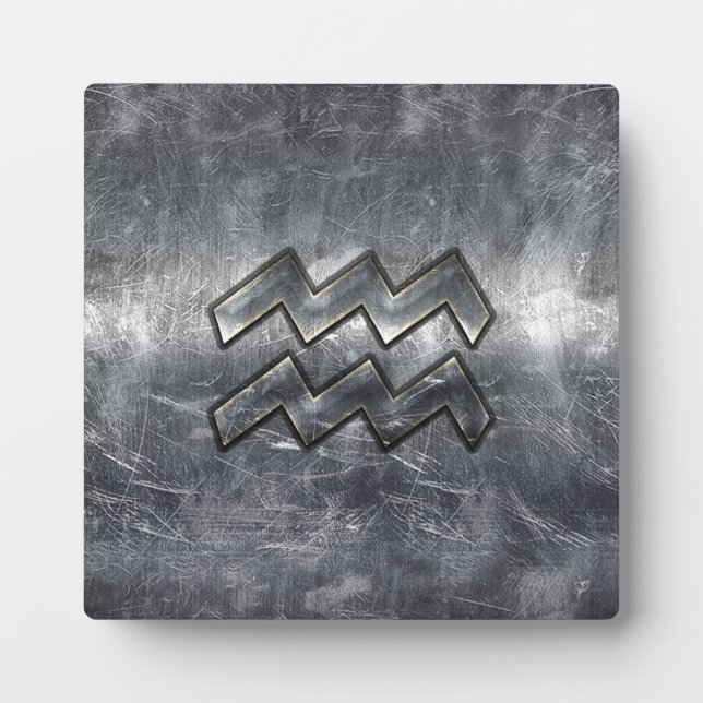 Aquarius Symbol Grunge Distressed Silver Steel Plaque (Front)
