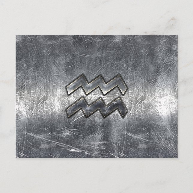 Aquarius Symbol Grunge Distressed Silver Steel Postcard (Front)