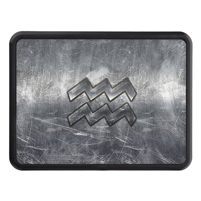Aquarius Symbol Grunge Distressed Silver Steel Trailer Hitch Cover (Front)