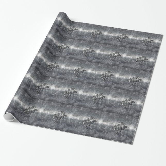 Aquarius Symbol Grunge Distressed Silver Steel Wrapping Paper (Unrolled)