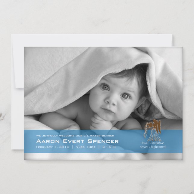 Aquarius the Water Bearer Photo Birth Announcement (Front)