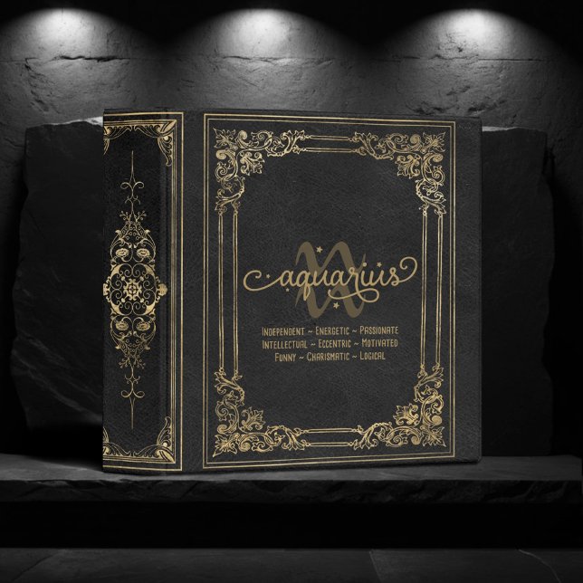 Aquarius Traits | Black and Gold Zodiac Scrapbook Binder (Creator Uploaded)