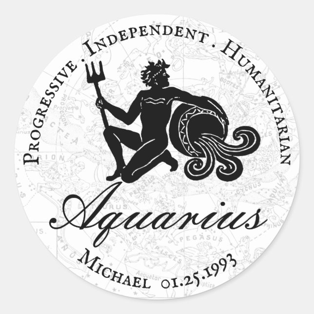Aquarius Traits Zodiac Astrology White Custom Classic Round Sticker (Front)