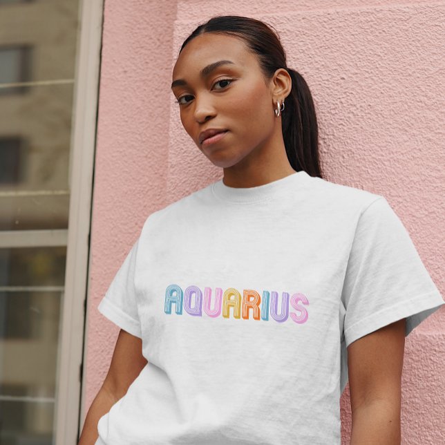 Aquarius typography trendy zodiac colourful T-Shirt (Creator Uploaded)
