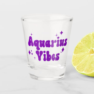 Aquarius Vibes Zodiac Astrology Purple Stars Shot Glass